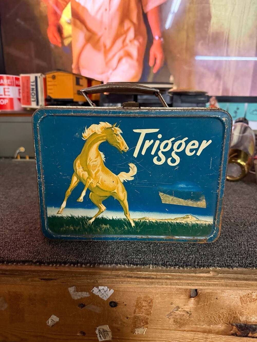 Vintage 1956 Roy Rogers Trigger Metal Lunchbox by The American Thermos Bottle Co